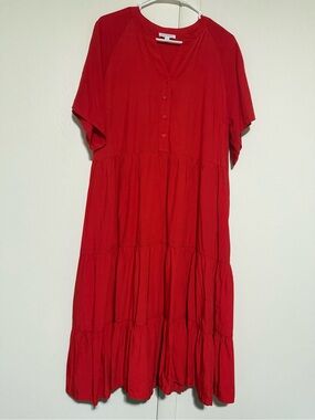 SWEETSALT Red Tiered Button-Front Women's Dress - XL